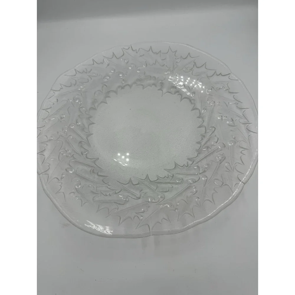 Vintage 1980s Mikasa Crystal Holly Christmas Platter 14